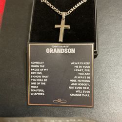 New Cross N Chain Necklace And To My Grandson Card