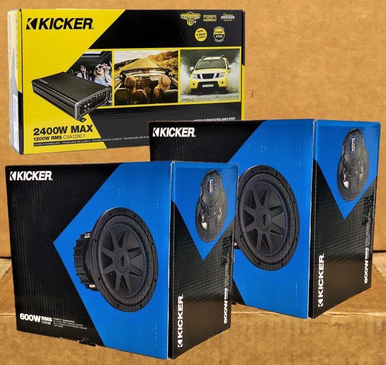 Kicker CX Series Mono Subwoofer Amplifier CVX10 10" Dual Voice Coil Subwoofers 2400 Watts CVX Package 🚨 No Credit Needed 🚨