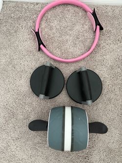 3-Piece Home Gym Workout Set - Ab Roller, Pilates Ring & Rotating Push-Up Handles