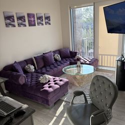 Modern Sectional couch , with art work , chair , both tables