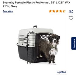 Portable Plastic Pet Kennel, 28" L X 21" W X 21" H, Grey