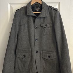 New H&M Men’s Wool Blend Button-Down Military Style Jacket Coat Blazer Gray 36R Small