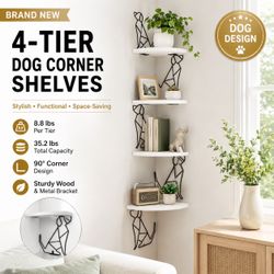 Brand New 4-Tier Dog Corner Floating Shelves – White Wall Shelf
