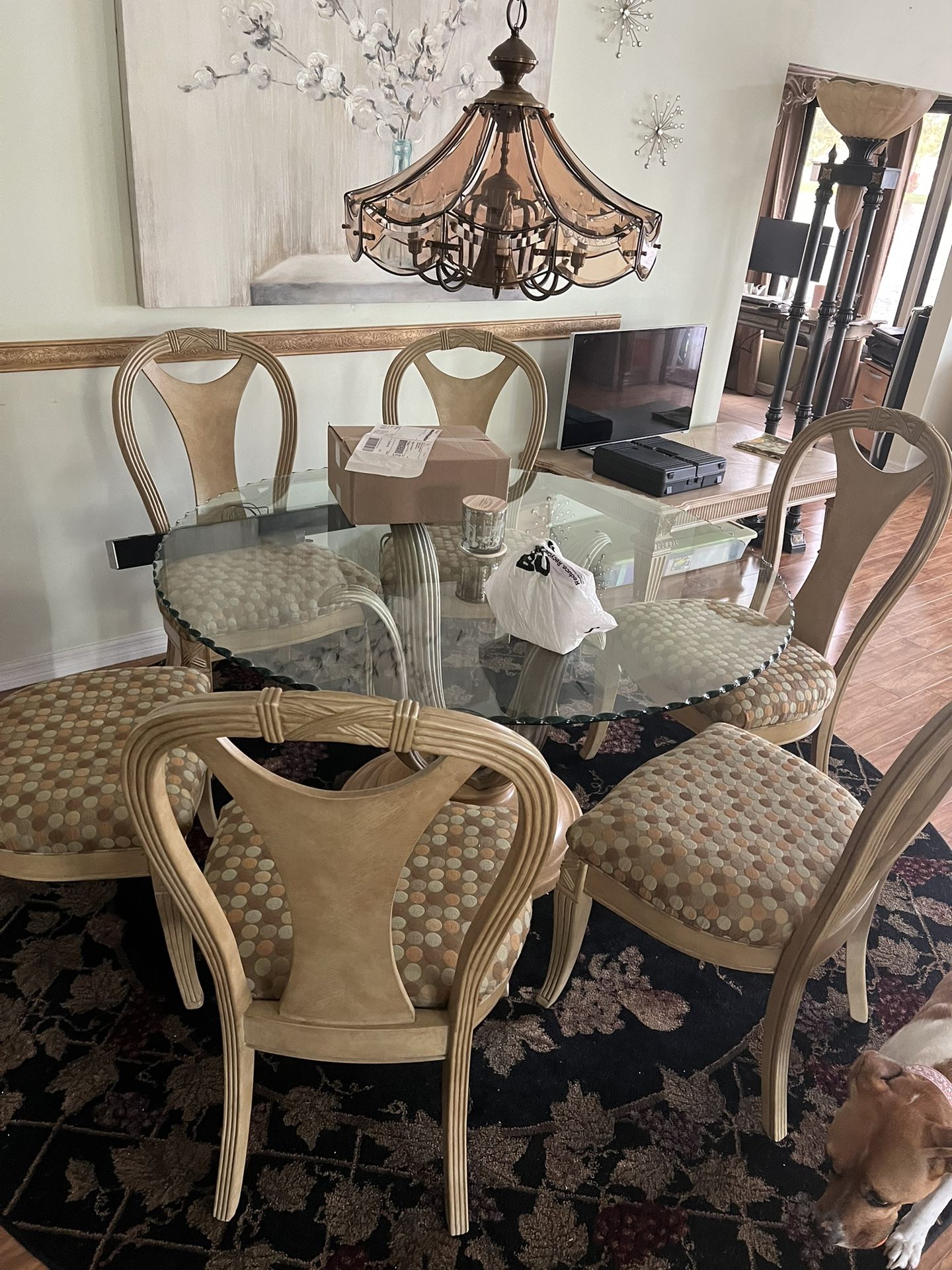 Heavy Duty 58 Inch Thick Glass Table And 6 Real Good Chairs