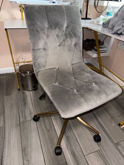 Grey Desk Chair w/ Gold Base -adjustable And Rolling