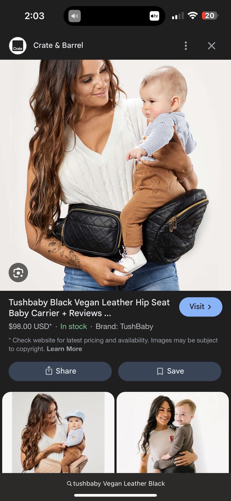 The Tushbaby Vegan Leather Black Hip Carrier