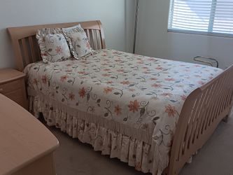 Queen Size Light Wood Sleigh Bed Frame