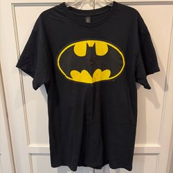 Batman Logo T-Shirt Adult Large Black DC Comics Graphic Tee Classic Yellow Bat