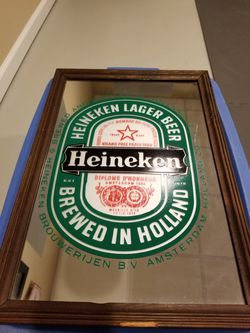 Framed Heineken bar mirror