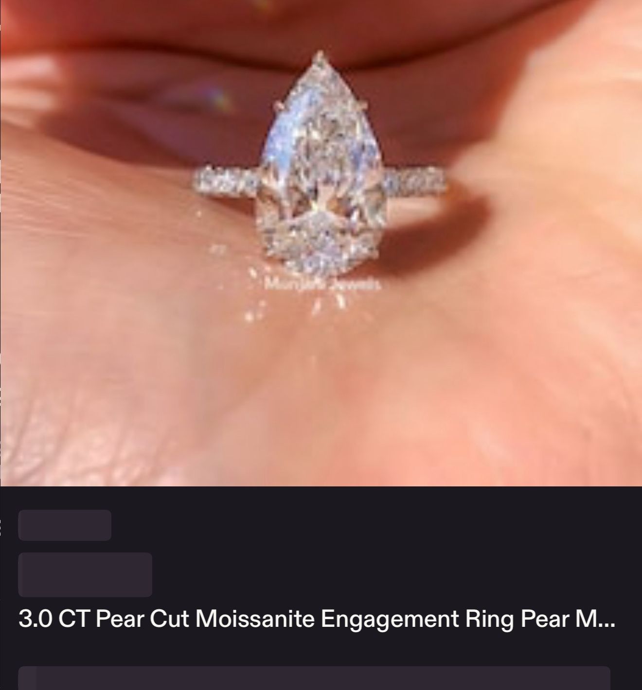 Size 7.5 Solid Gold 3.0CT Pear Moissanite Engagement Ring