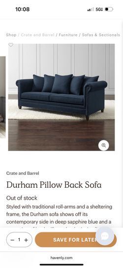 Crate And Barrel  Durham Pillow Back Sofa