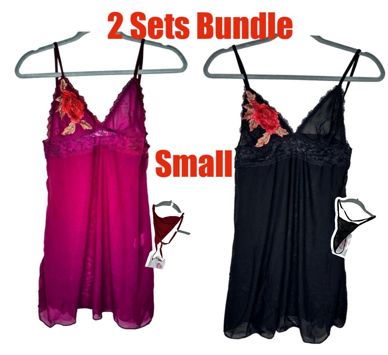 Lingerie for Women Sexy Lace Sleepwear Dress Cotton Chemise Nightgown Mini Teddy Size: Small Color: Black and Red Wine Bundle of 2 sets Pull On clo