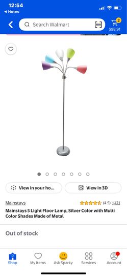 Mainstays 5 Light Floor Lamp, Silver Color with Multi Color Shades