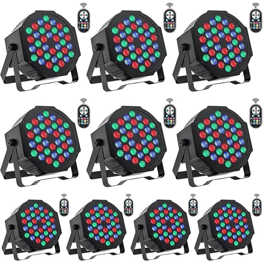 New  U`King Stage Lights 10 Packs 36LED RGB LED Par Lights, 7 Channel DJ Party Lights with Remote Control & DMX Controller Sound Activated Uplights