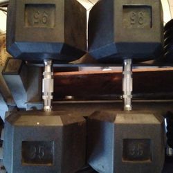 Pair Of 95 Lb Rubber Hex Dumbbells 190 Lb Total Weight