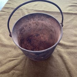 Antique 10" Handmade Primitive Survival Cast Iron 3 Foot Cauldron Cooking Pot Already has small crack on bottom perfect for flower pot  Pick up in Cre