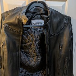 UNIK Premium Black Leather Biker Jacket-Vest with Zip Out Liner and Zip off Sleeves. "Vented"