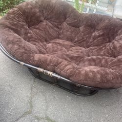 Double Papasan / Mamasan Chair with Cushion – Rattan Frame, Plush Tufted Cushion”