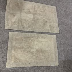 Reversible Beige Cotton Bathroom Rugs 2 Piece Set