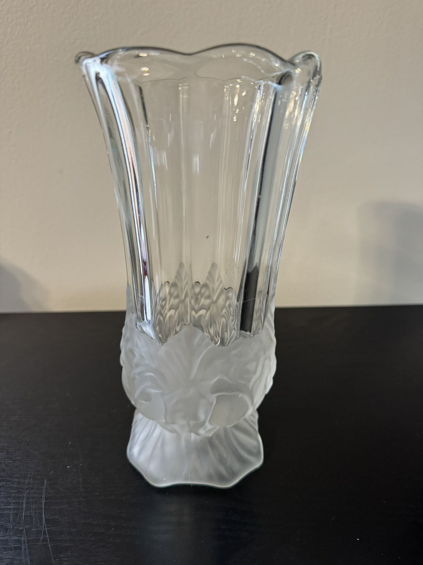 Imperlux Vintage Lead Crystal Frosted Rose Floral Vase