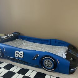 Kids Twin Bed - Delta Blue Car Bed Twin Size With Twin Mattress