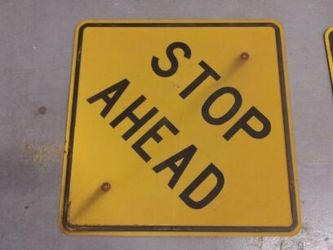 #157 heavy steel grit front Stop Ahead sign 40 3/4 x 40 3/4