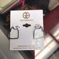 Giani Bernini Diamond Accent Platinum Over Sterling Silver Heart Earrings Retail $125