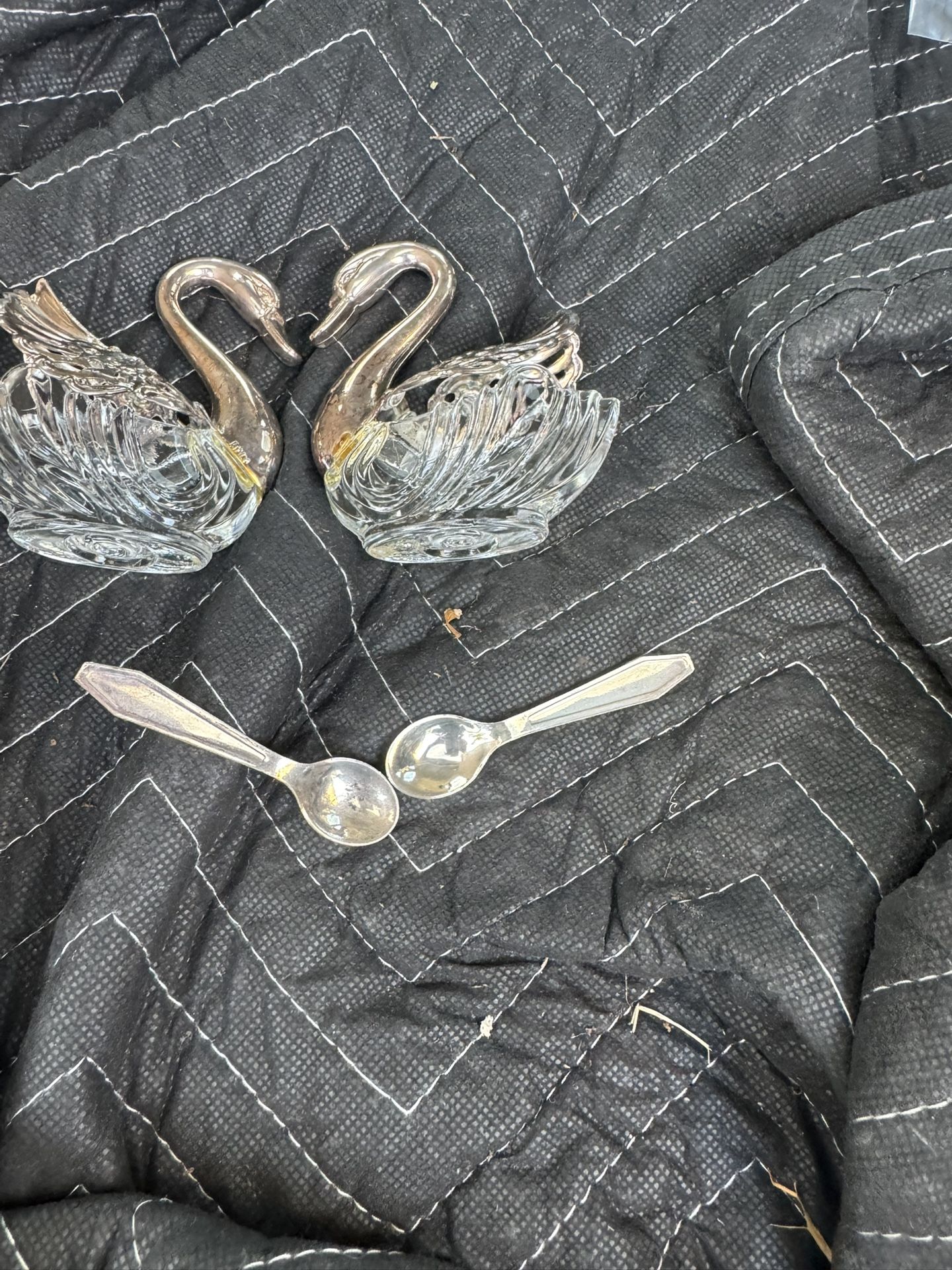 Vintage Godinger Crystal Silver Plate Swans Salt Cellar Pepper Italy 10.00