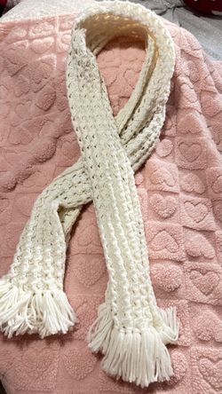 Hand made Cream Knit Scarf with Fringe Ends