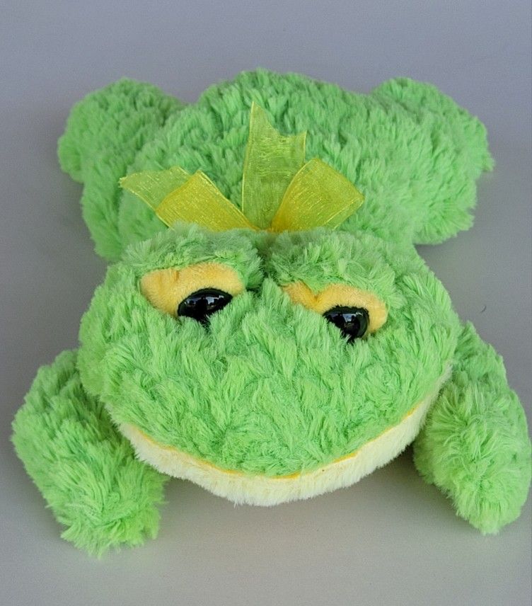 Rare Midwood Brands 13" Green/Yellow W/ Bow Frog Plush Stuffed Animal Toy. This green and yellow frog plush toy by Midwood Brands is a rare find that