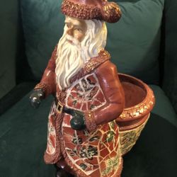 Santa Claus Plant Pot Planter Holder Christmas Handmade. Beautiful and heavy. Excellent condition 