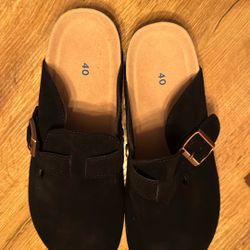 Black Suede Clogs - Brand New Size 8