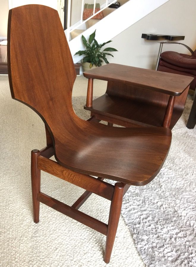Vintage Mid Century Modern Bentwood Plycraft Telephone Table Chair Gossip Bench