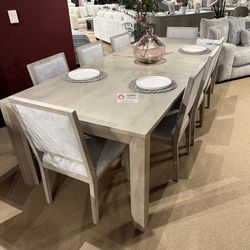 DINING ROOM TABLE SET 7 PIECES W EXTENDED LEAF, HIGH QUALITY [NEW]