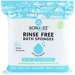 Scrubzz Rinse Free Bath Sponges 25 Pk Elder/Baby Care, Gym, Travel, Outdoors 