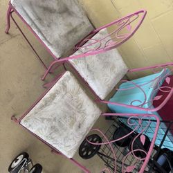 Vintage Mid Century Modern Three (3) Metal Bistro Chairs Cushions Need To Be Cleaned Or Recovered Just Reduced