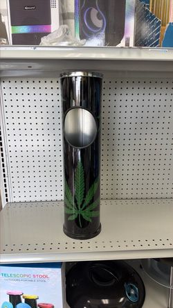 Black Metal Cylinder Ashtray with Leaf Print