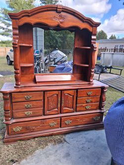Large Wood Dresser with Mirror and Hutch