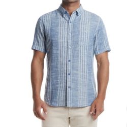 NWT Weatherproof Vintage Men's cotton & linen  striped woven casual shirt Size L