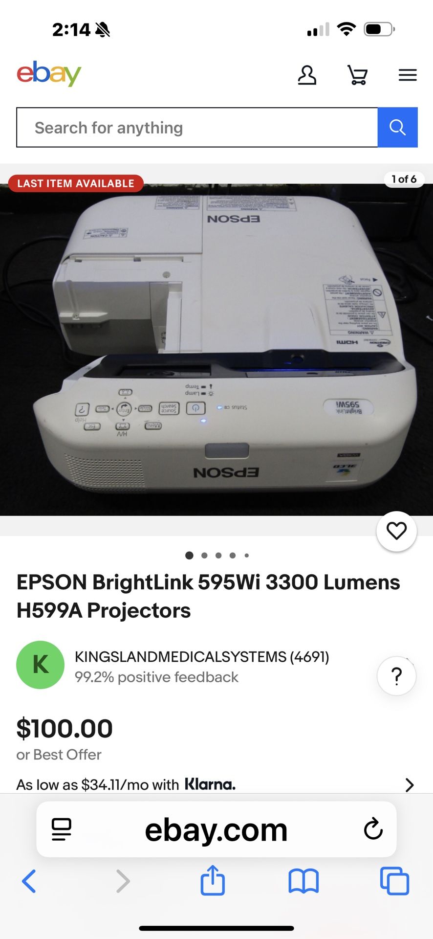 EPSON BrightLink 595Wi 3300 Lumens H599A Projectors