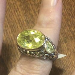 Sterling silver 18k  citron quartz ring size 6 new with tags