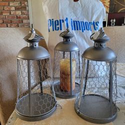 3 Decorative Metal And Wire Hang Or Stand Candle Holders. Also Cute With A Small Plant. Not Used. 