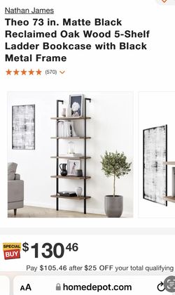 Oak & Black Ladder Shelf