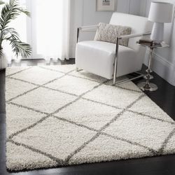 SAFAVIEH Hudson Shag Collection Area Rug - 8' x 10', Ivory & Grey, Modern Trellis Design, Non-Shedding & Easy Care, 2-inch Thick 