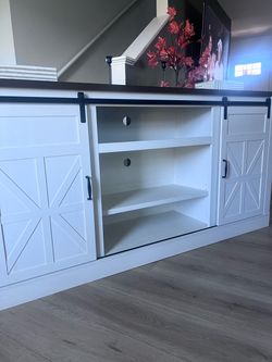Farmhouse TV Stand With Power Outlets