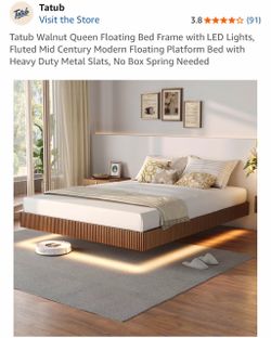 Mid Century Modern Floating Bed Frame with LED lights and 10in Queen Size Mattress