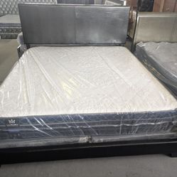 Black Cal-King Bedframe With Pillowtop Mattress 