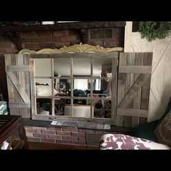 Beautiful Farmhouse Rustic Window Pane Mirror With Shutters Home Decor
