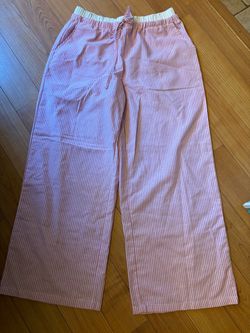 SHEIN Pink Vertical Stripe Wide Leg Lounge Pants Contrast Waist Size L