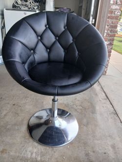 Black Faux-Leather Swivel Accent Chair / Vanity Stool - Chrome Base